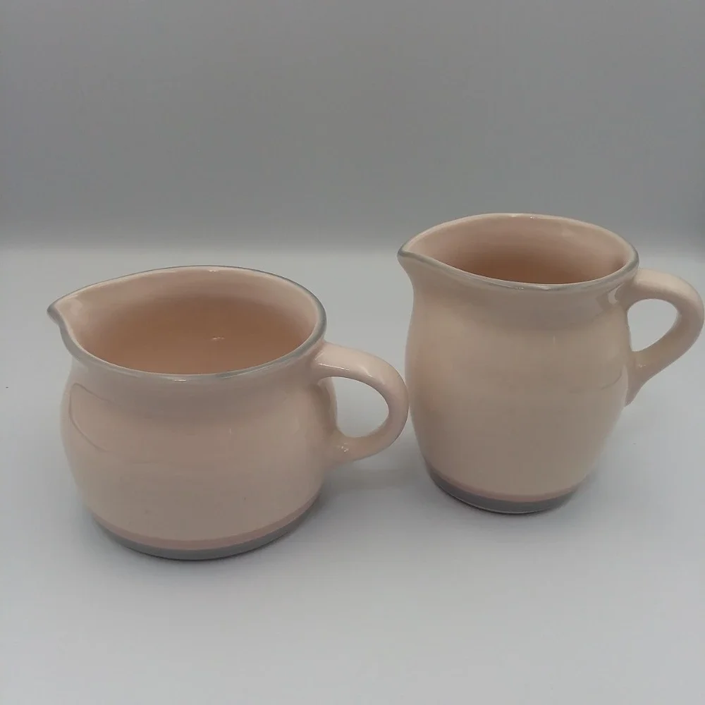 Pfaltzgraff Creamer & Sugar Bowl No Lid Set Pink‎ Stripe Stoneware Kitchen Decor